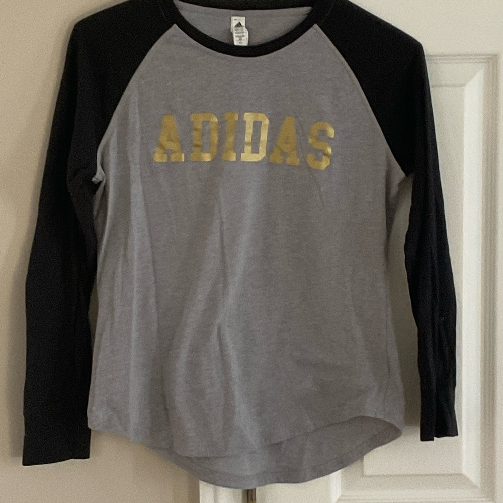 adidas Gray and Black Raglan Long Sleeve Tee with Gold Logo